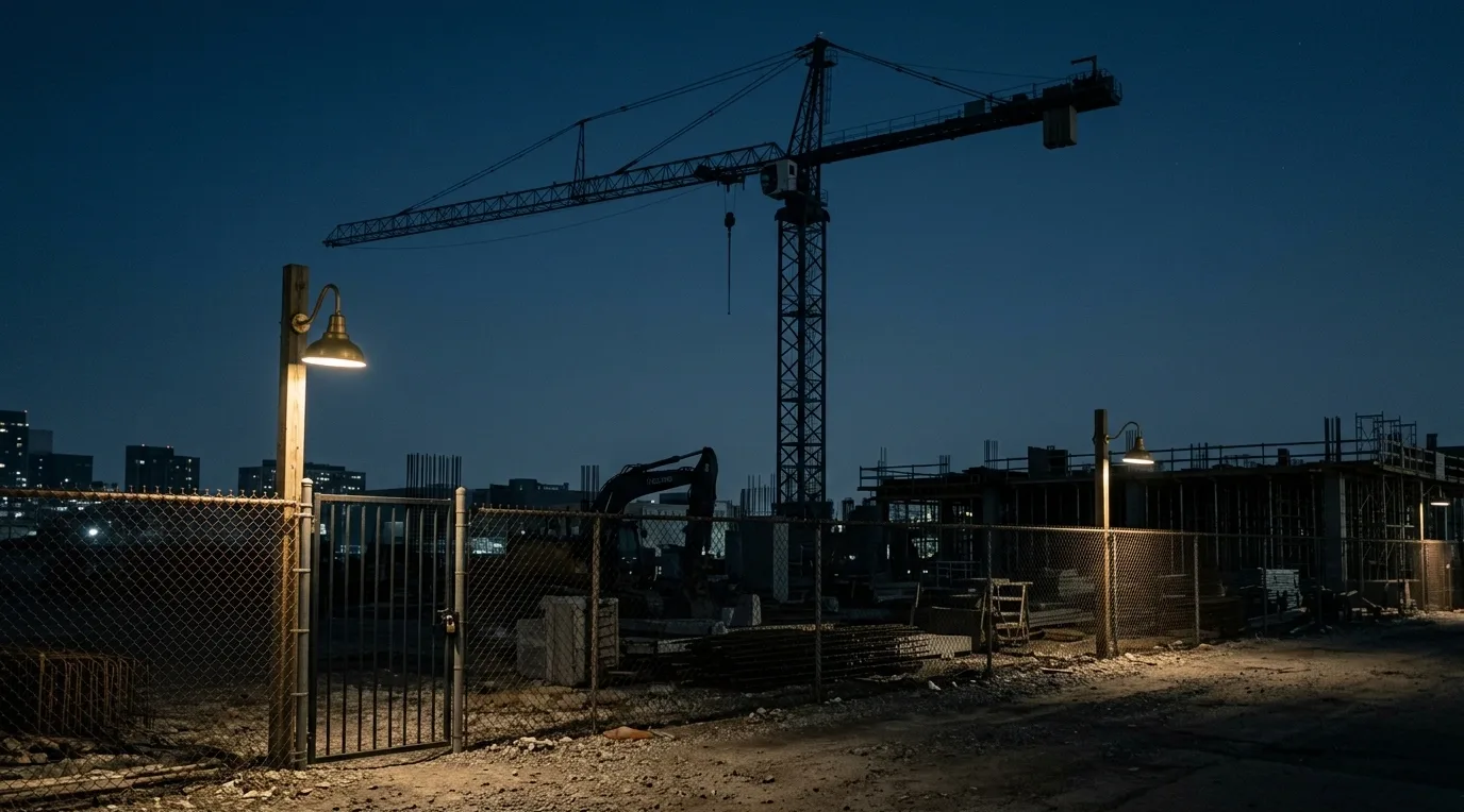 Chantier clos et éclairé après la fermeture