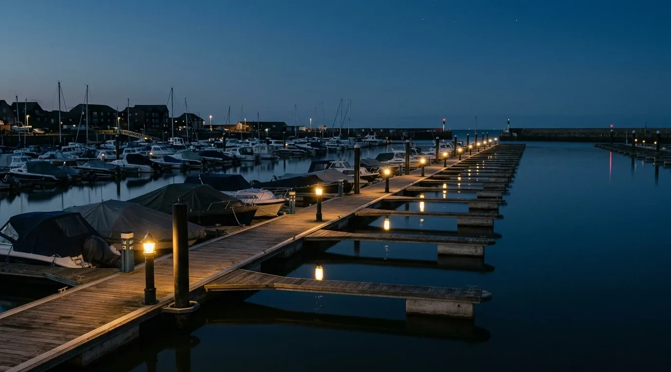 Port de plaisance hors saison au crépuscule