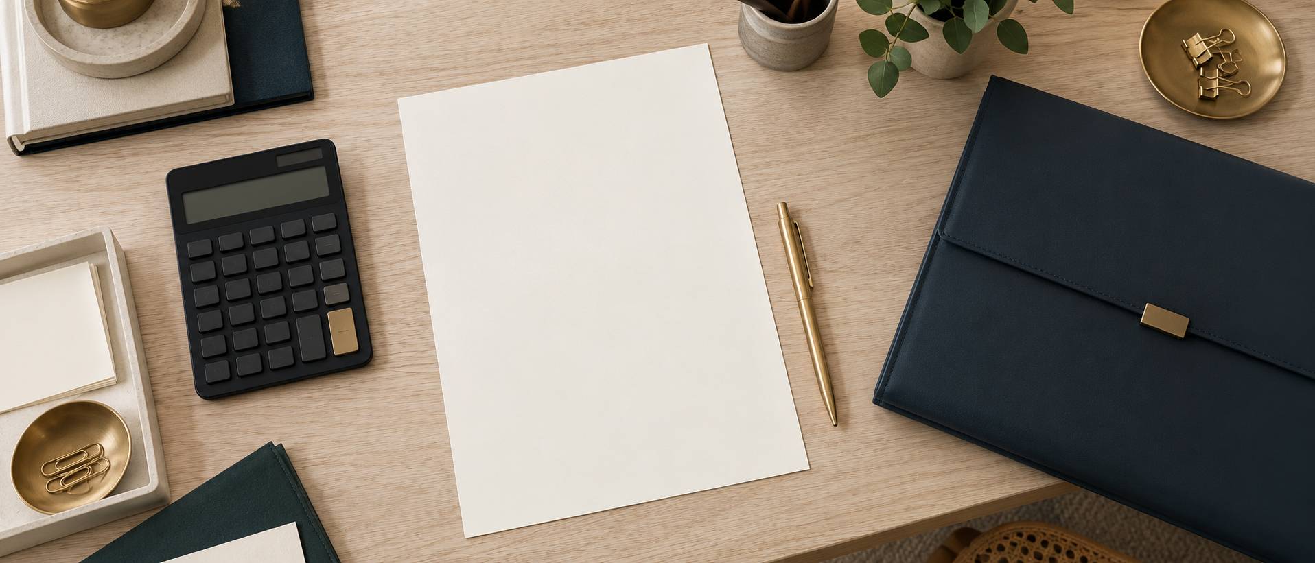Devis vierge et calculatrice sur un bureau clair